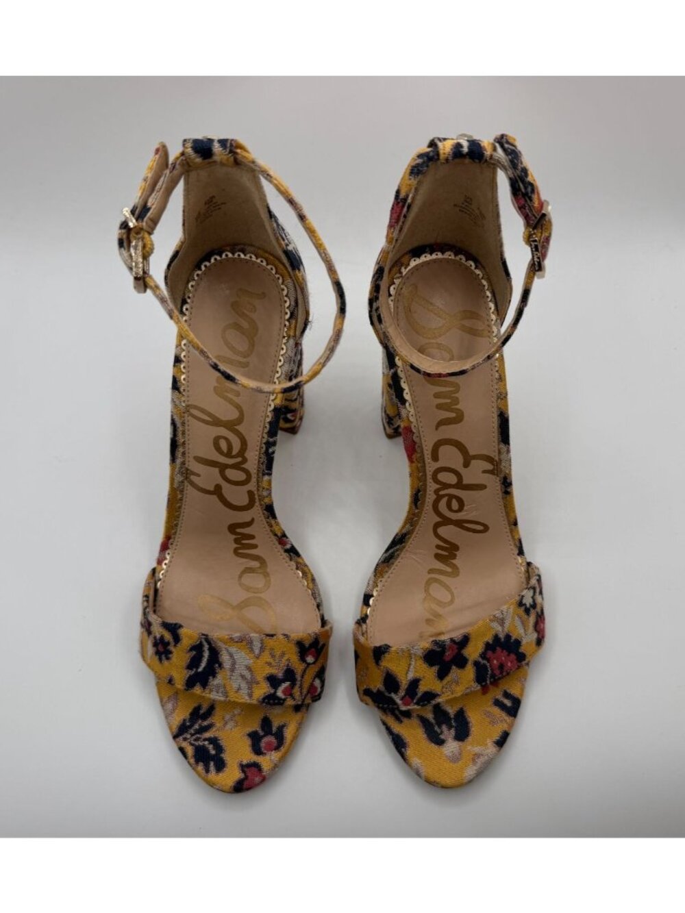 Sam Edelman Yaro Block Heel Sandals Women Size 8M Tuscan Yellow/Multi Floral - Picture 3 of 11